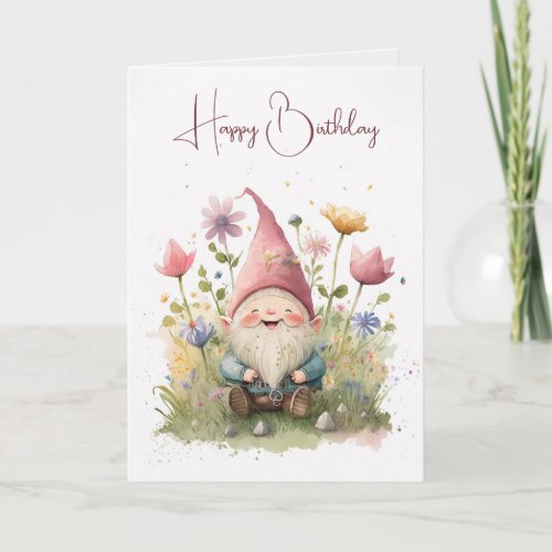 Happy Birthday Gnome In Garden Card