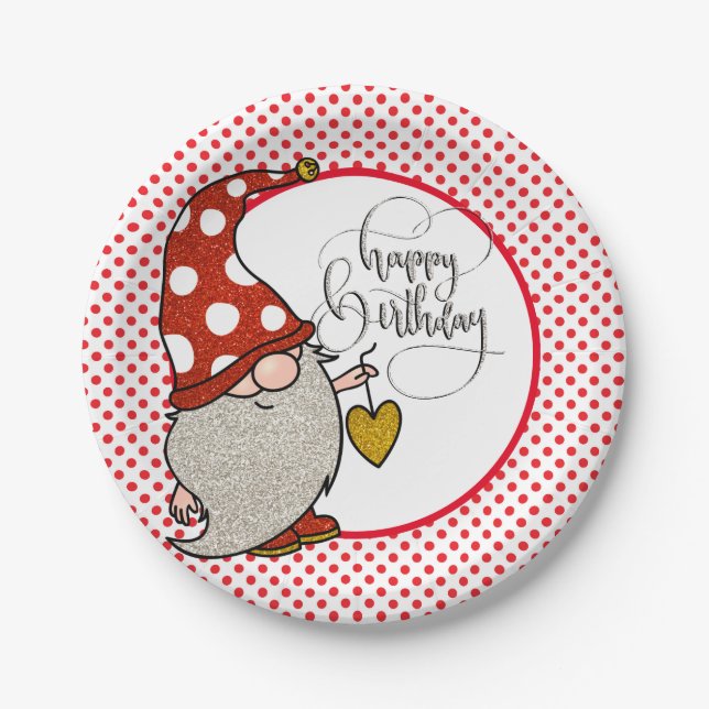 Happy Birthday Gnome Paper Plates (Front)