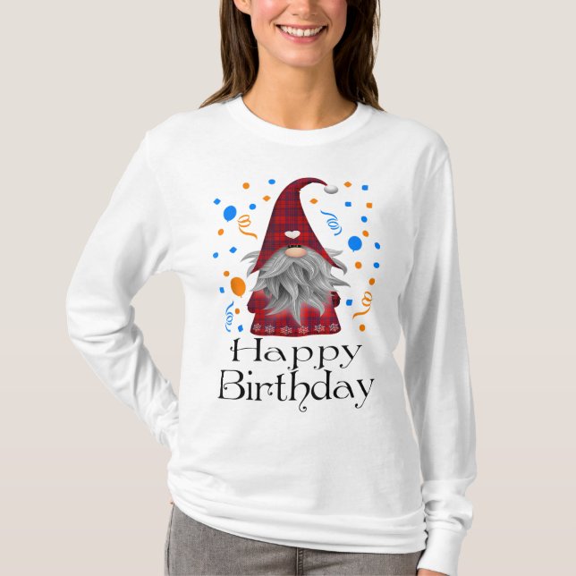 Happy Birthday Gnome Plaid Cute Party Gifts T-Shirt (Front)