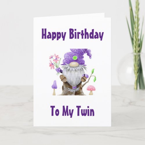 HAPPY BIRTHDAY GNOME STYLE TO MY TWIN CARD