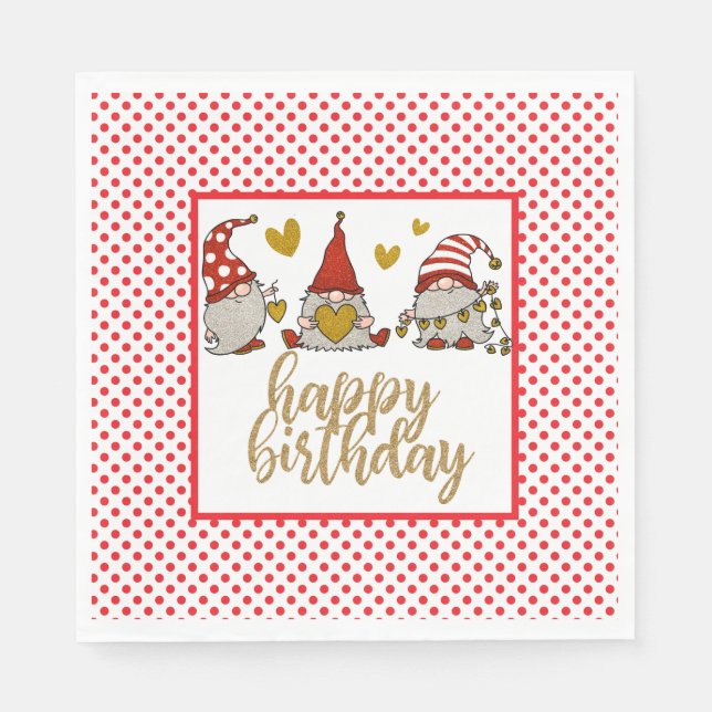 Happy Birthday Gnomes Napkins (Front)