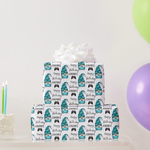 Happy Birthday Gnomie Gamer Wrapping Paper 