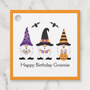 Happy Birthday Gnomie Halloween Purple Orange Favor Tags