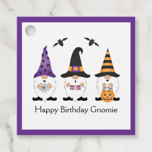 Happy Birthday Gnomie Halloween Purple Orange Favor Tags