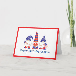 Happy Birthday Gnomie Red White Blue Card