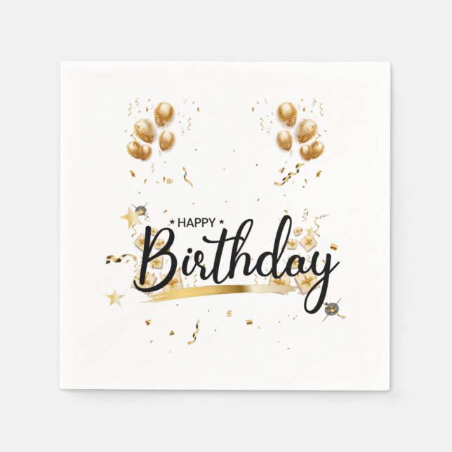Happy Birthday Gold 3 Ply Napkins (Front)