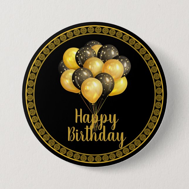 Happy Birthday, gold and black,  Button (Front)