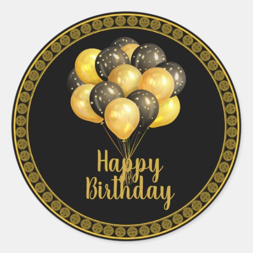 Happy Birthday gold and black  Classic Round Sticker