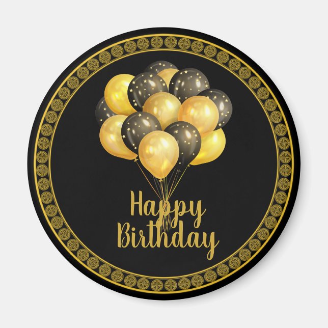 Happy Birthday, gold and black, Magnet (Front)