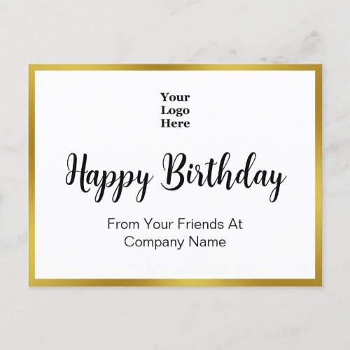 Happy Birthday Gold and White Elegant Business Postcard