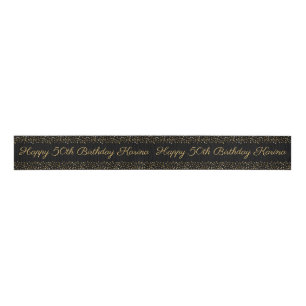 Happy Birthday Gold Black Confetti Personal Ribbon