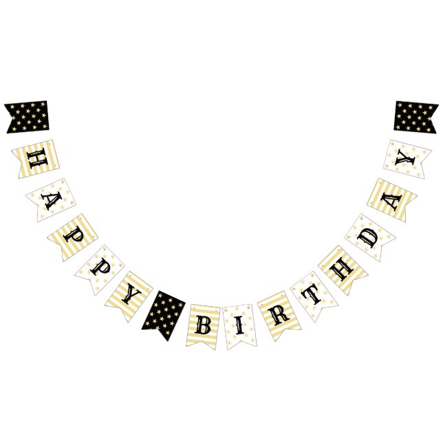 Happy Birthday Gold Black Modern Elegant Decor Bunting Flags (All)