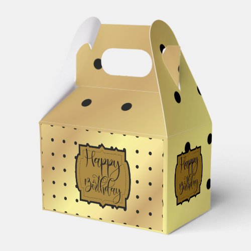 Happy Birthday Gold Black Polka Dot Border Frame Favor Boxes