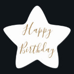 Happy Birthday Gold Custom Color Text White Star Sticker<br><div class="desc">Designed with golden yellow text template for "Happy Birthday" message which you may edit to customize and also custom color background!</div>