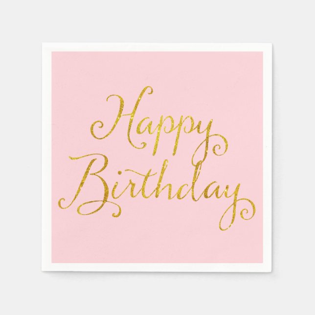 Happy Birthday Gold Faux Glitter Metallic Sequins Napkins (Front)
