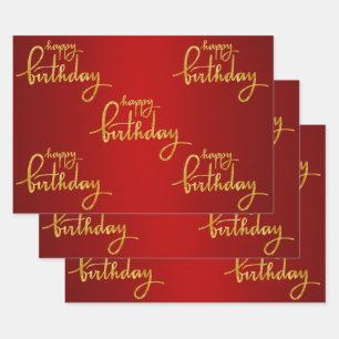Happy Birthday Gold Foil Wrapping Paper Sheets