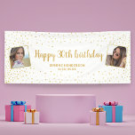 Happy Birthday Gold Glitter 2 Photos Any Age Banne Banner<br><div class="desc">Celebrate a special person with this festive banner featuring 2 photos surrounded by faux gold glitter set against a white background. Great for any age!</div>