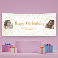 Happy Birthday Gold Glitter 2 Photos Any Age Banne