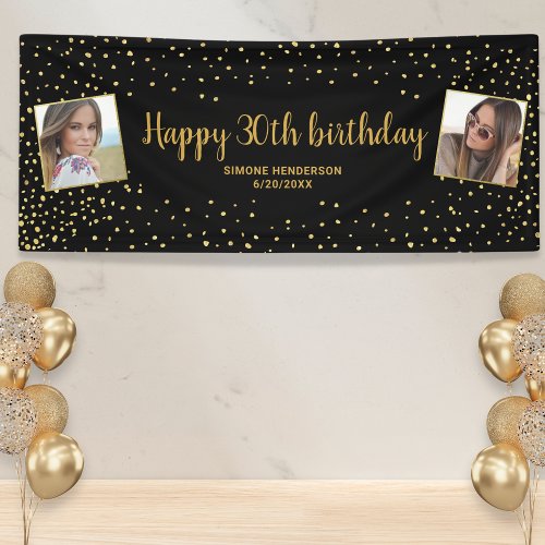 Happy Birthday Gold Glitter 2 Photos Any Age Banner