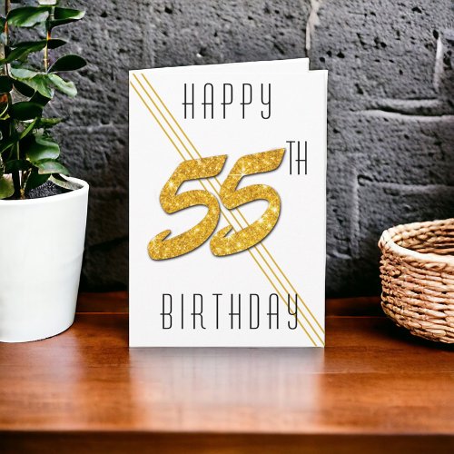 Happy Birthday Gold Glitter 55 Years Old Card