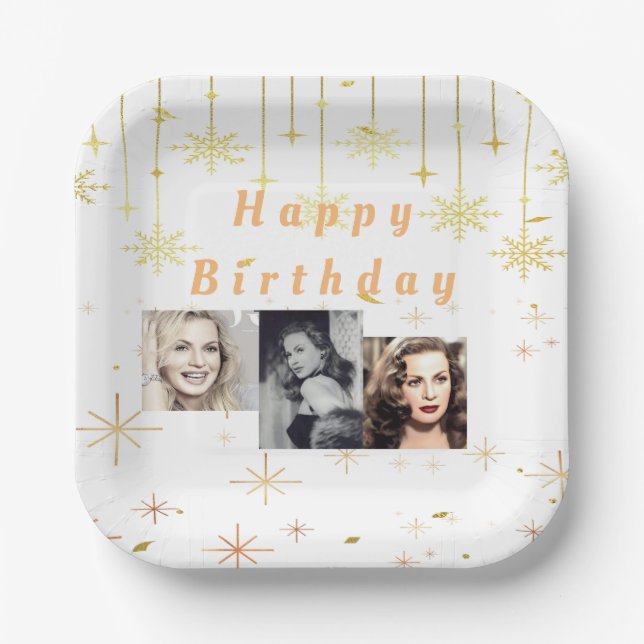 Happy Birthday Gold Glitter all years  Paper Plates (Front)