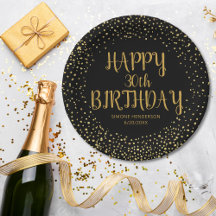 Happy Birthday Gold Glitter Any Year Custom Black