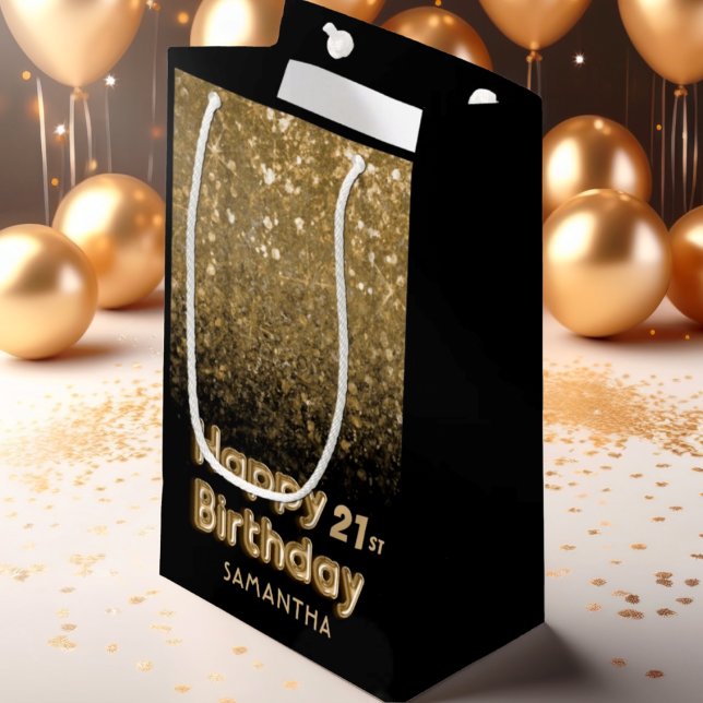 Happy Birthday Gold Glitter & Black Sparkly Small Gift Bag (Creator Uploaded)