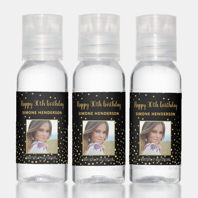 Happy Birthday Gold Glitter Custom Photo Any Year Hand Sanitizer (Set)
