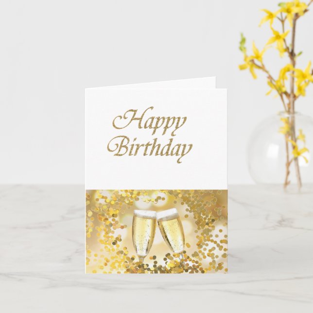 Happy Birthday Gold Glitter Design Card (Yellow Flower)