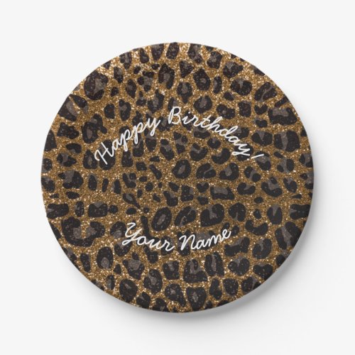 Happy Birthday gold glitter leopard Paper Plates