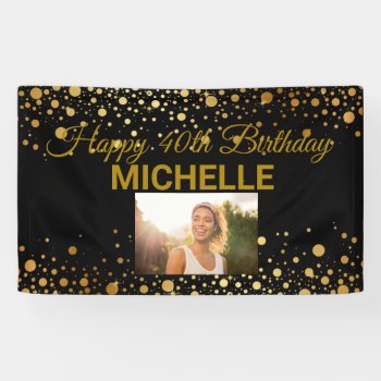 Happy Birthday Gold Glitter Photos Any Year Custom Banner by PurplePaperInvites at Zazzle