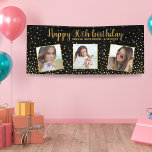 Happy Birthday Gold Glitter Photos Any Year Custom Banner<br><div class="desc">Celebrate a big birthday with this banner featuring 3 photos of the birthday girl/boy,  2 custom text headlines,  all set against a black background accented with faux gold glitter confetti sparkles.  Fun and festive perfect for any birthday celebration.</div>