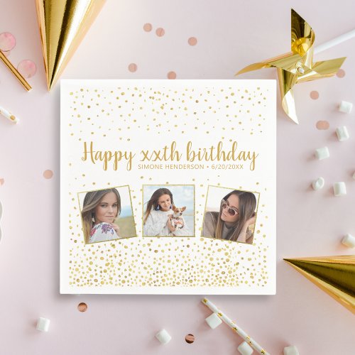 Happy Birthday Gold Glitter Photos Any Year Custom Napkins