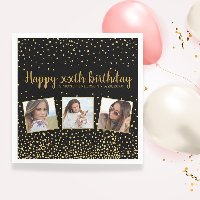 Happy Birthday Gold Glitter Photos Any Year Custom Napkins (Creator Uploaded)