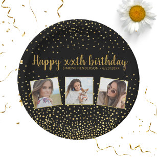 Happy Birthday Gold Glitter Photos Any Year Custom Paper Plates