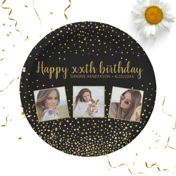 Happy Birthday Gold Glitter Photos Any Year Custom Paper Plates by colorfulgalshop at Zazzle