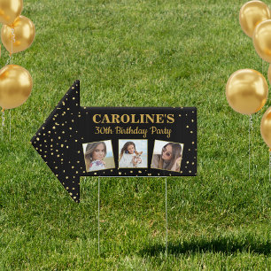 Happy Birthday Gold Glitter Photos Direction Arrow Sign