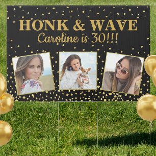 Happy Birthday Gold Glitter Photos Honk & Wave Sign