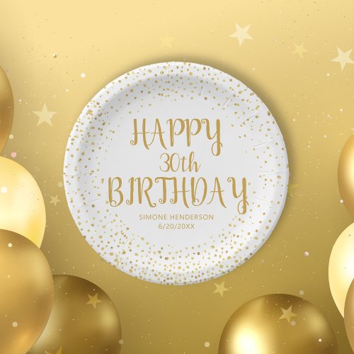 Happy Birthday Gold Glitter Script Any Year Custom Paper Plates