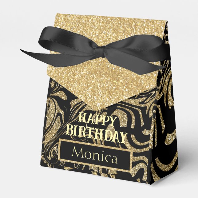 Happy Birthday Gold Glitter sparkle custom Favor Boxes (Front Side)
