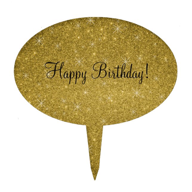 Happy birthday gold glitter stars cake topper (Front)