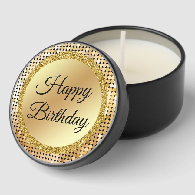 happy birthday gold glitters retro disco stylish mini candle favors (Corner)