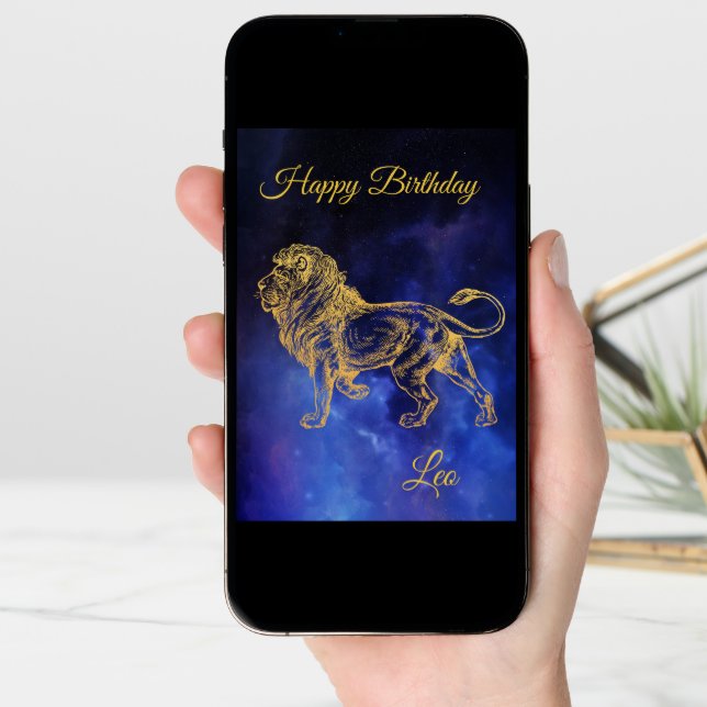 Happy Birthday Gold Leo Zodiac Horoscope Nebula Card (Front Digital)