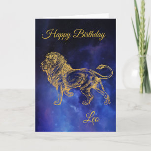 Happy Birthday Gold Leo Zodiac Horoscope Nebula Card