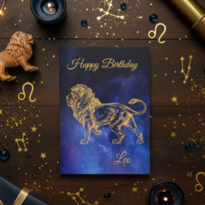 Happy Birthday Gold Leo Zodiac Horoscope Nebula Card