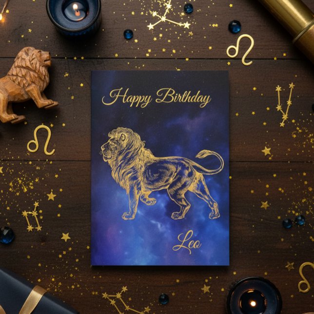 Happy Birthday Gold Leo Zodiac Horoscope Nebula Card (Creator Uploaded)