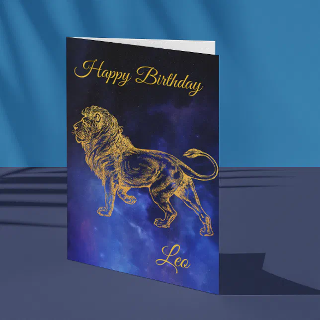 Happy Birthday Gold Leo Zodiac Horoscope Nebula Card
