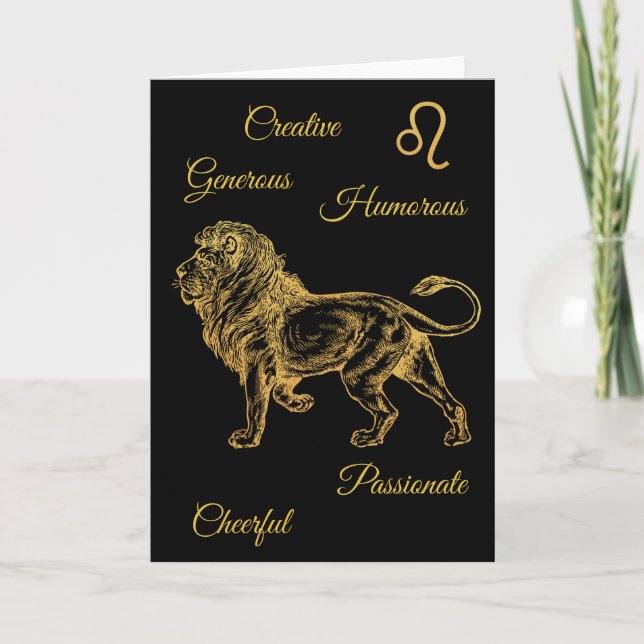 Happy Birthday Gold  Leo Zodiac Horoscope Sign Card (Front)