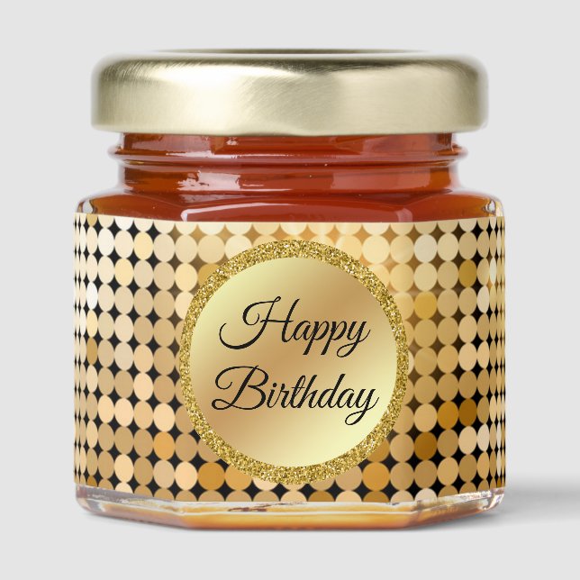 happy birthday gold lights retro disco  honey jar favors (Front)