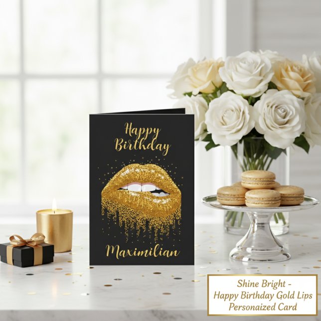 Happy Birthday Gold Lips Personalized Card (Happy Birthday Gold Lips Personalized Card)
